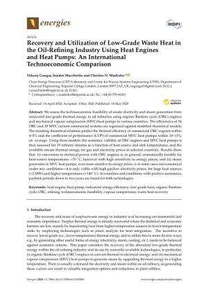 Recovery and Utilization of Low-Grade Waste Heat in the Oil-Reﬁning Industry Using Heat Engines and Heat Pumps: an International Technoeconomic Comparison