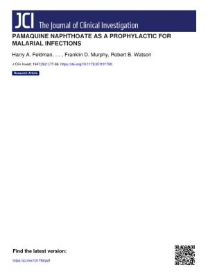 Pamaquine Naphthoate As a Prophylactic for Malarial Infections