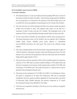 B. Pre-Feasibility Report (Extracts of DPR) 1