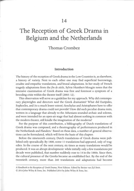 The Reception of Greek Drama in Belgium and the Netherlands