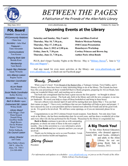 May/June 2012 Volume IX, Issue III FOL Board Upcoming Events at the Library