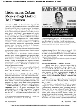 Lieberman's Cuban Money-Bags Linked to Terrorism