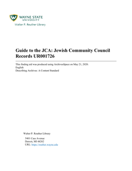 Guide to the JCA: Jewish Community Council Records UR001726