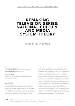 Remaking Television Series: National Culture and Media System Theory