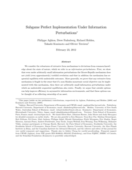 Subgame Perfect Implementation Under Information Perturbations∗