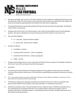 RULES FLAG FOOTBALL Applies to Both Practices and Games