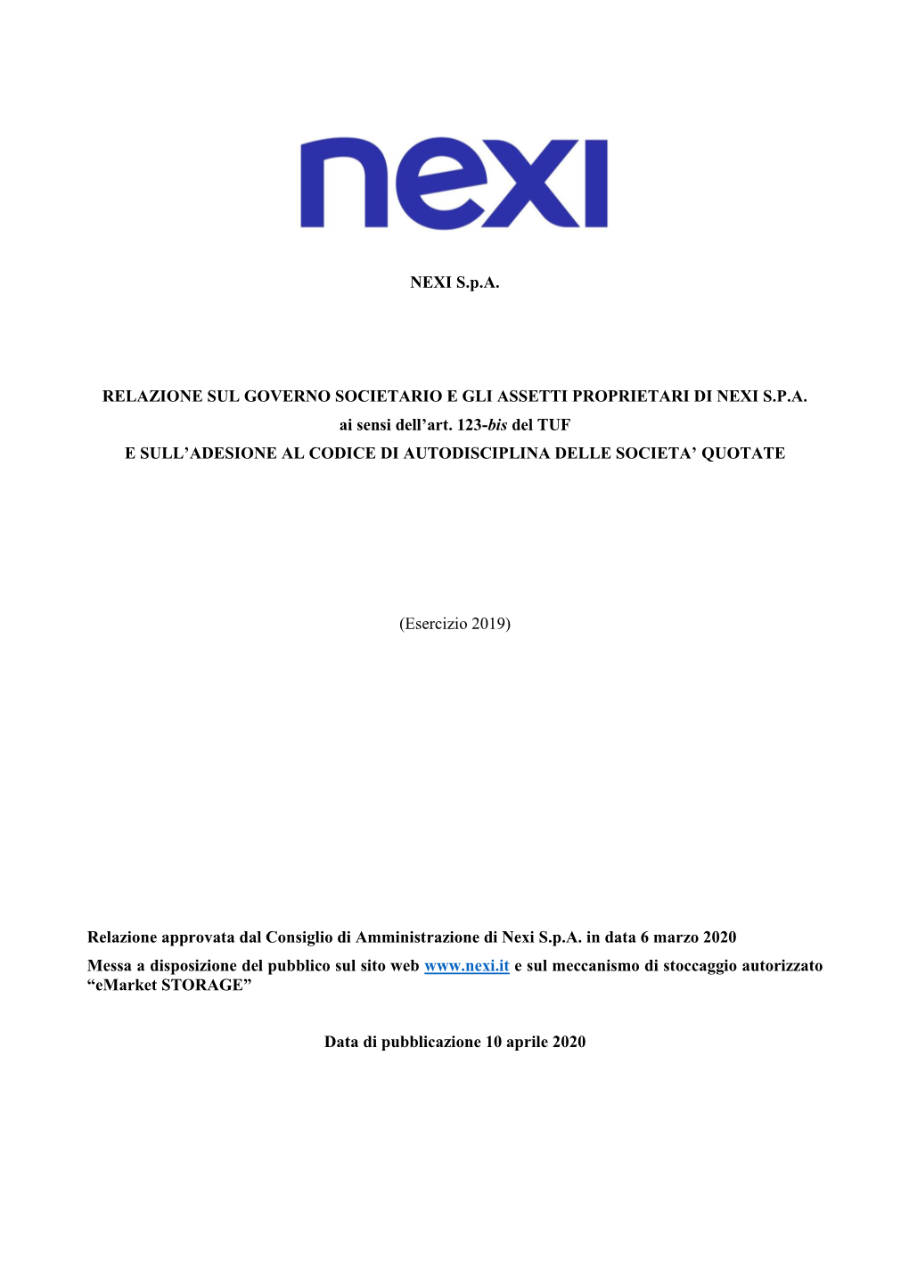 NEXI S.P.A. RELAZIONE SUL GOVERNO SOCIETARIO E GLI