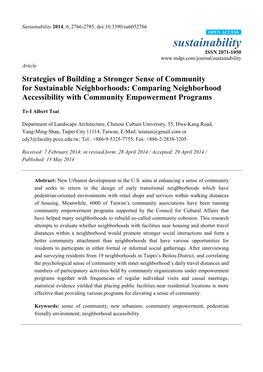 Strategies of Building a Stronger Sense of Community for Sustainable Neighborhoods: Comparing Neighborhood Accessibility with Community Empowerment Programs
