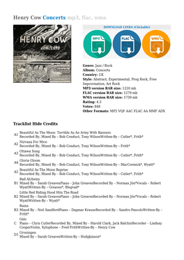 Henry Cow Concerts Mp3, Flac, Wma