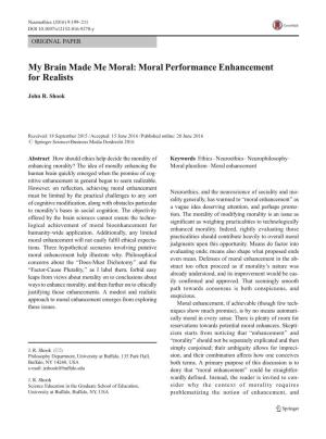 My Brain Made Me Moral: Moral Performance Enhancement for Realists