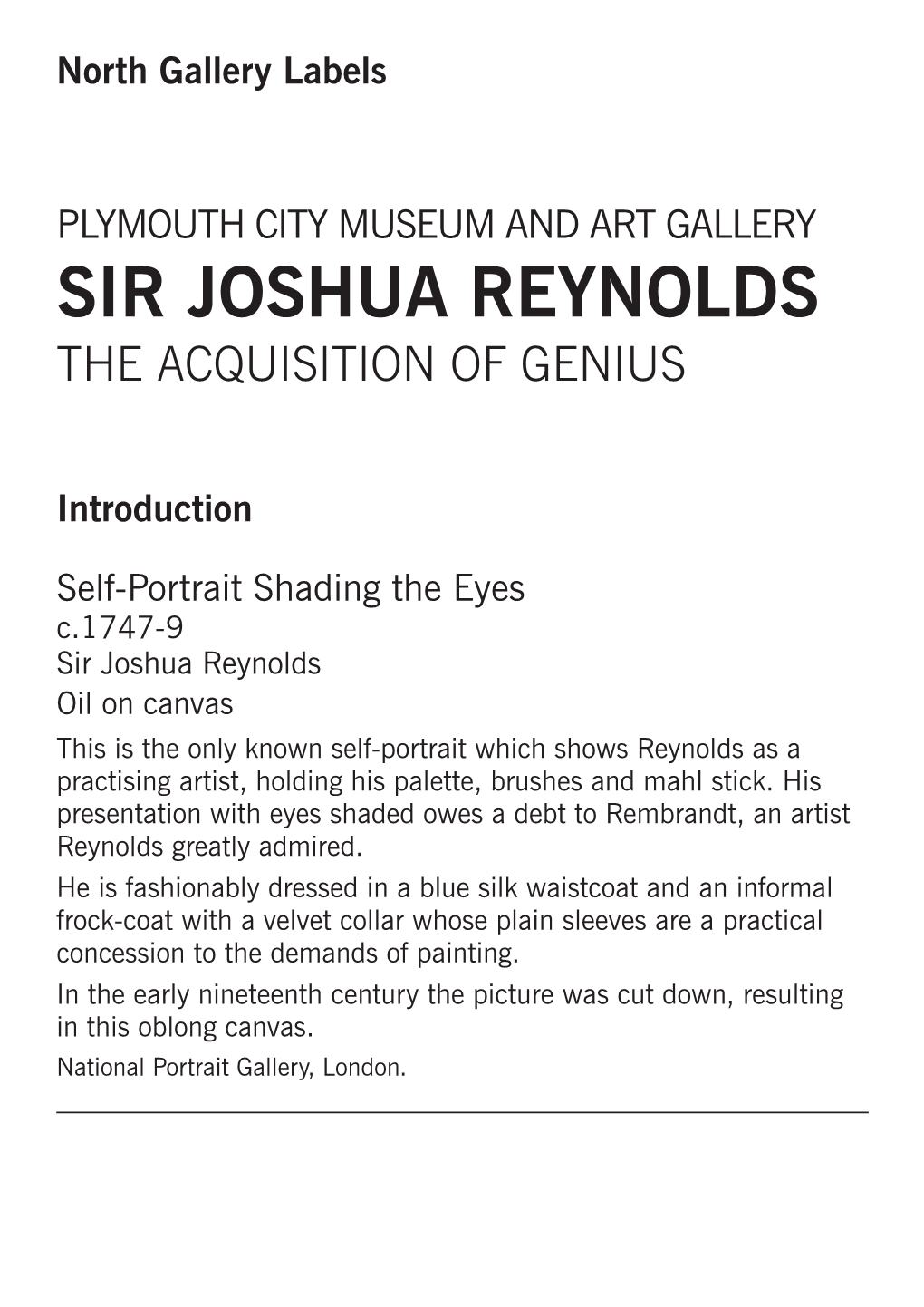 Sir Joshua Reynolds the Acquisition of Genius