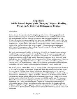 Report of the Library of Congress Working Group on the Future of Bibliographic Control