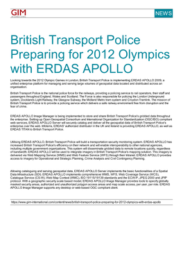 British Transport Police Preparing for 2012 Olympics with ERDAS APOLLO