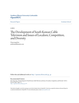 The Development of South Korean Cable Television and Issues of Localism, Competition, and Diversity