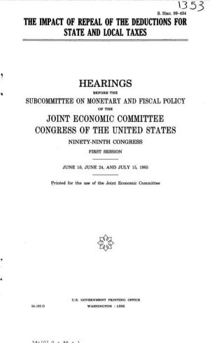 Hearings Joint Economic Committee Congress of The