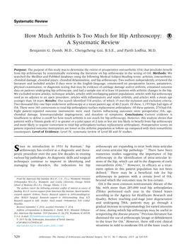 How Much Arthritis Is Too Much for Hip Arthroscopy: a Systematic Review Benjamin G