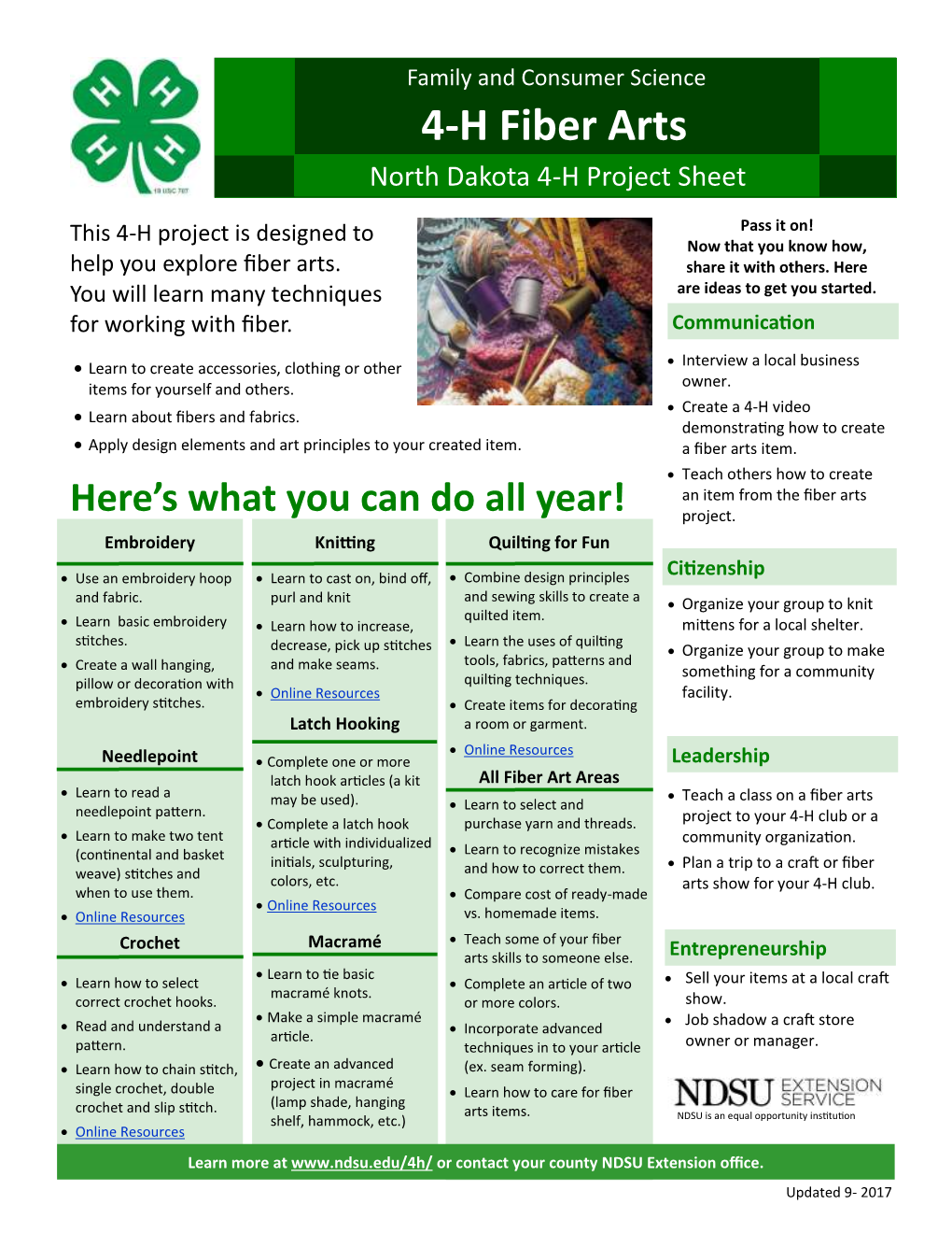 4-H Fiber Arts North Dakota 4-H Project Sheet