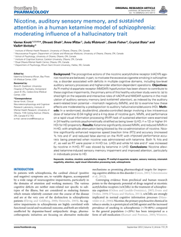 Nicotine, Auditory Sensory Memory, and Sustained Attention in a Human Ketamine Model of Schizophrenia: Moderating Inﬂuence of a Hallucinatory Trait