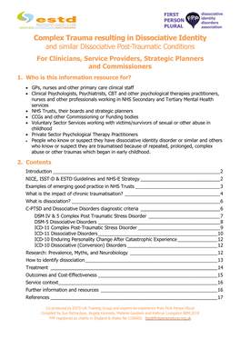 Complex Trauma Resulting in Dissociative Identity and Similar Dissociative Post-Traumatic Conditions
