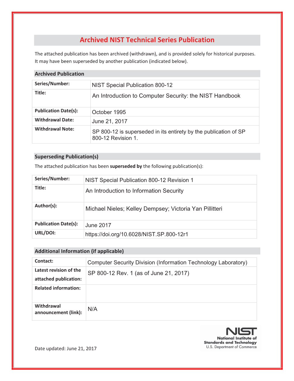 An Introduction to Computer Security: the NIST Handbook