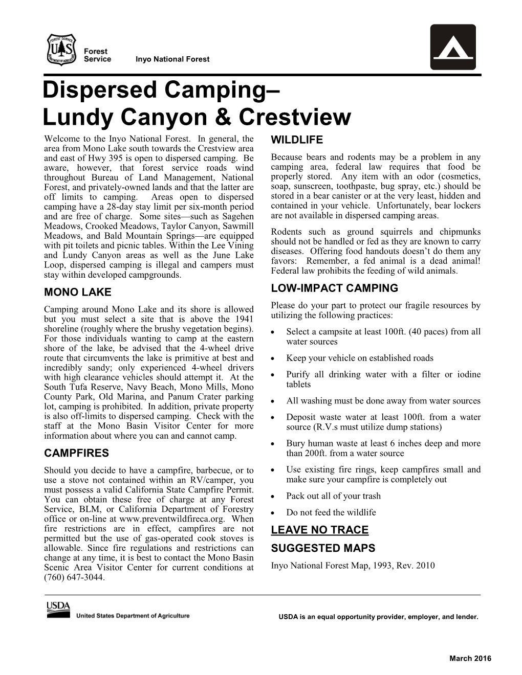 Dispersed Camping– Lundy Canyon & Crestview