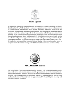 Pi Mu Epsilon MAA Student Chapters