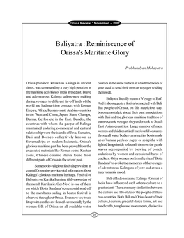 Baliyatra : Reminiscence of Orissa's Maritime Glory
