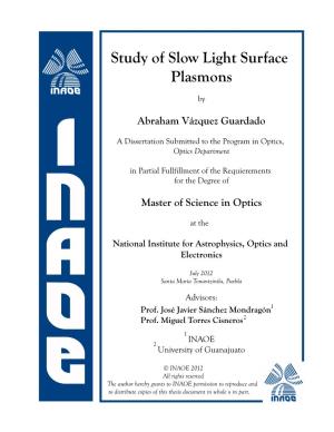 Study of Slow Light Surface Plasmons