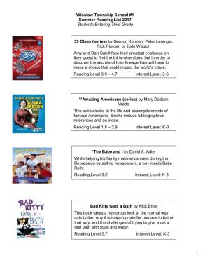 Sixth Grade Summer Reading List