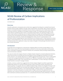 NCASI Review of Carbon Implications of Proforestation DECEMBER 2020