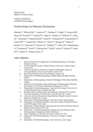 Position Paper on Olfactory Dysfunction