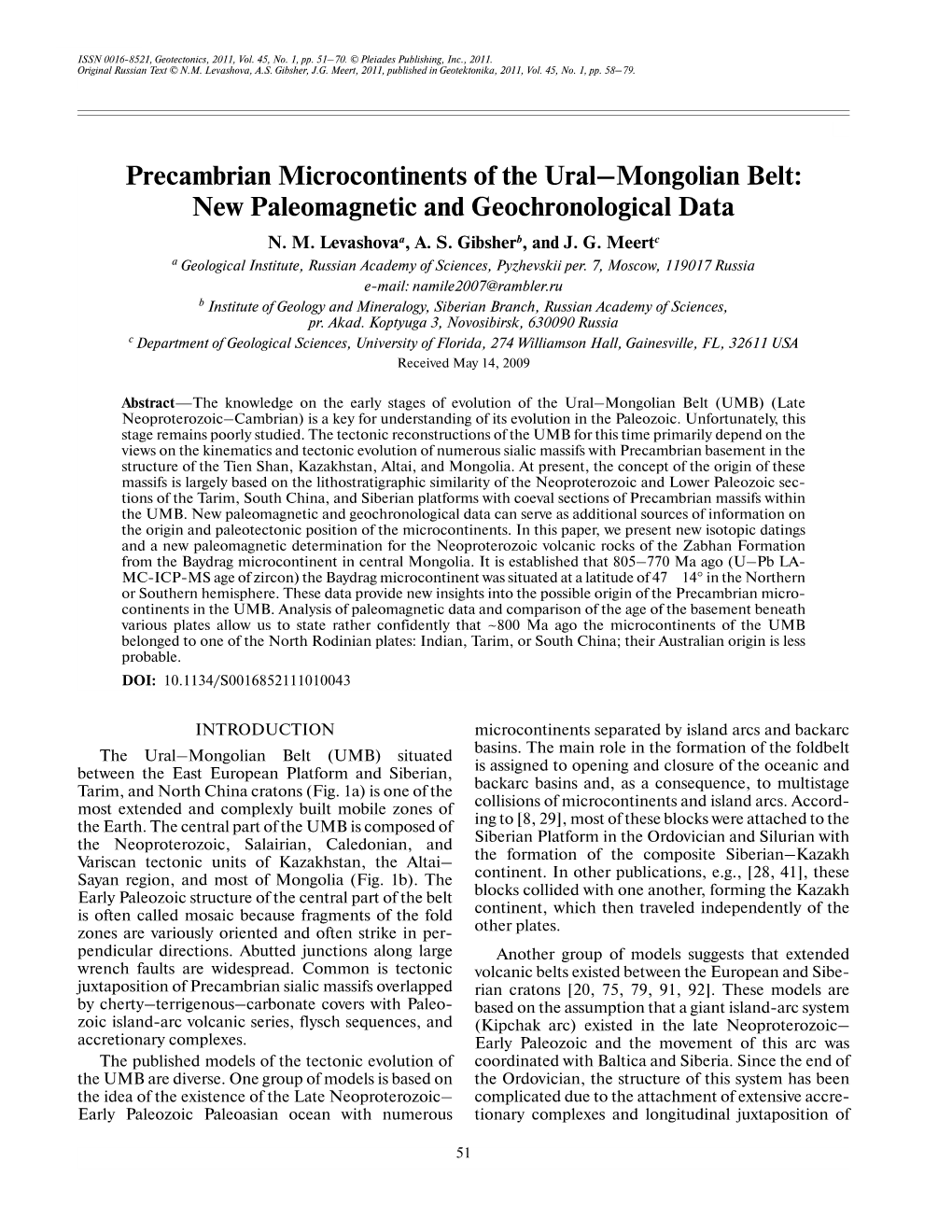 Precambrian Microcontinents of the Ural–Mongolian Belt: New Paleomagnetic and Geochronological Data N