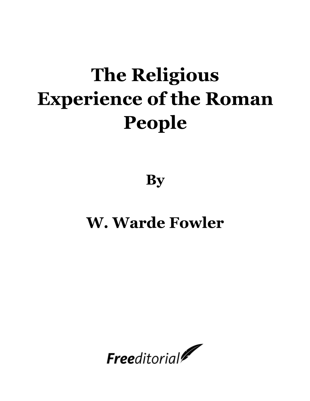 The Religious Experience of the Roman People