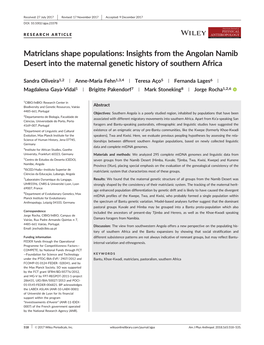 Matriclans Shape Populations: Insights from the Angolan Namib Desert Into the Maternal Genetic History of Southern Africa