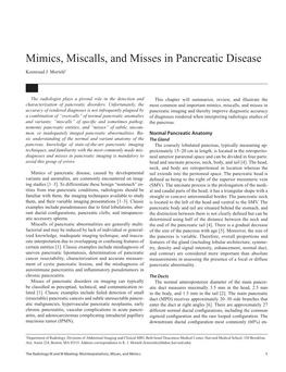 Mimics, Miscalls, and Misses in Pancreatic Disease Koenraad J