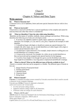 Class 9 Computer Chapter 4: Values and Data Types Write Answers Q1