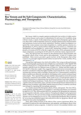 Bee Venom and Its Sub-Components: Characterization, Pharmacology, and Therapeutics