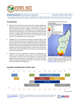 MADAGASCAR Food Security Outlook October 2016 to May 2017