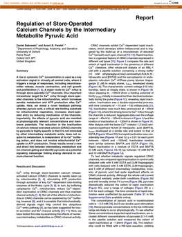 Report Regulation of Store-Operated Calcium Channels by the Intermediary Metabolite Pyruvic Acid