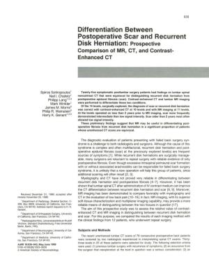 Differentiation Between Postoperative Scar and Recurrent Disk Herniation: Prospective Comparison of MR, CT, and Contrast­ Enhanced CT