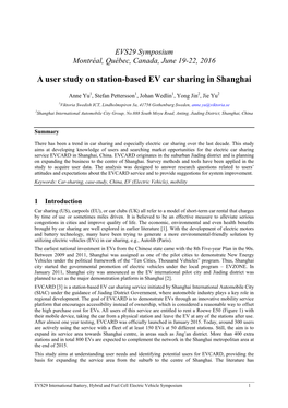 A User Study on Station-Based EV Car Sharing in Shanghai