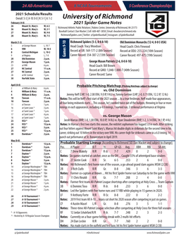 University of Richmond February (4-0) 2021 Spider Game Notes 26 Mount St