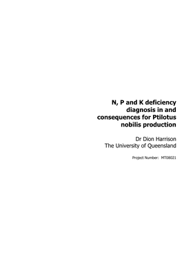 N, P and K Deficiency Diagnosis in and Consequences for Ptilotus Nobilis Production