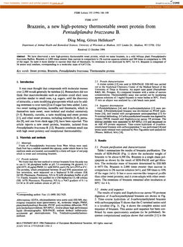 Brazzein, a New High-Potency Thermostable Sweet Protein from Pen Tadiplandra Brazzeana B