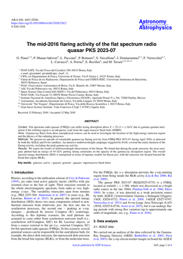 The Mid-2016 Flaring Activity of the Flat Spectrum Radio Quasar PKS 2023-07