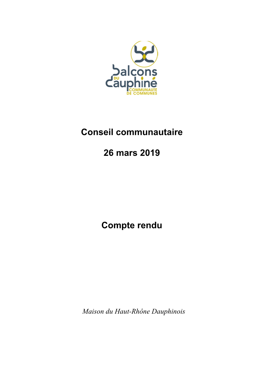 Conseil Communautaire 26 Mars 2019 Compte Rendu