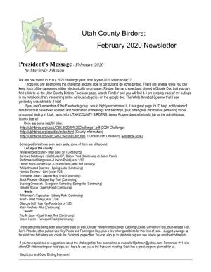 Utah County Birders: February 2020 Newsletter