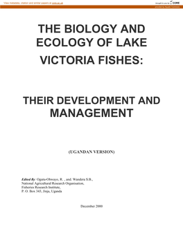 The Biology and Ecology of Lake Victoria Fishes