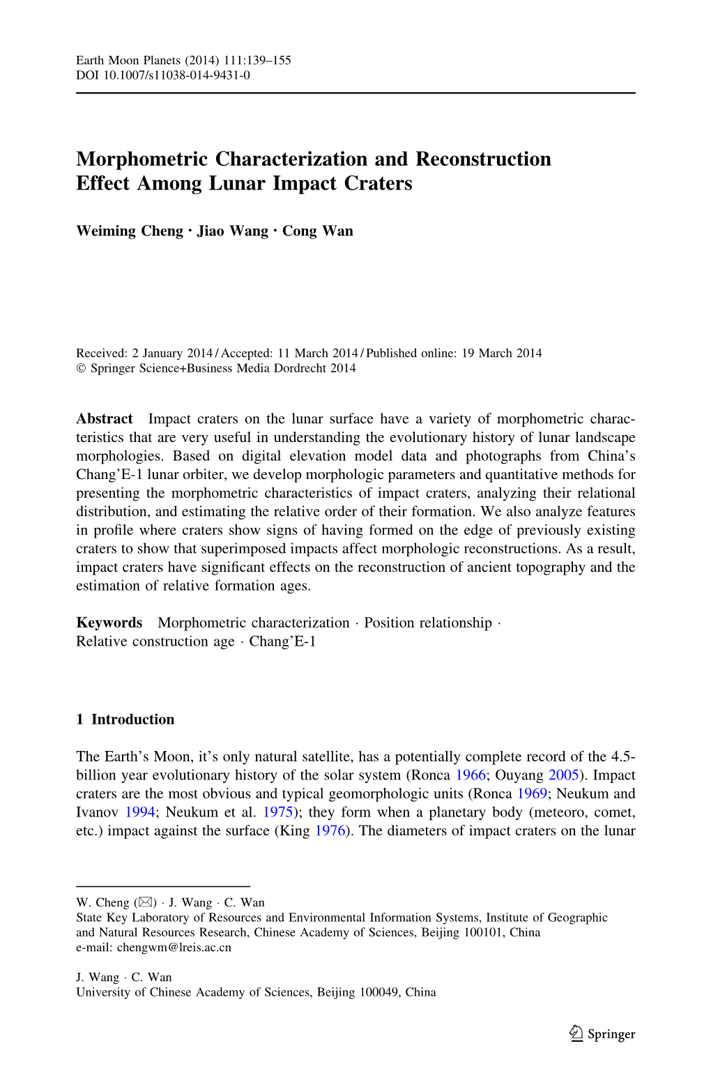 Morphometric Characterization and Reconstruction Effect Among Lunar Impact Craters