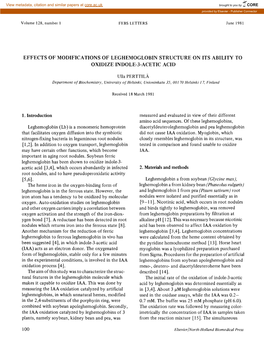 Effects of Modifications of Leghemoglobin Structure on Its Ability to Oxidize Indole-3-Acetic Acid